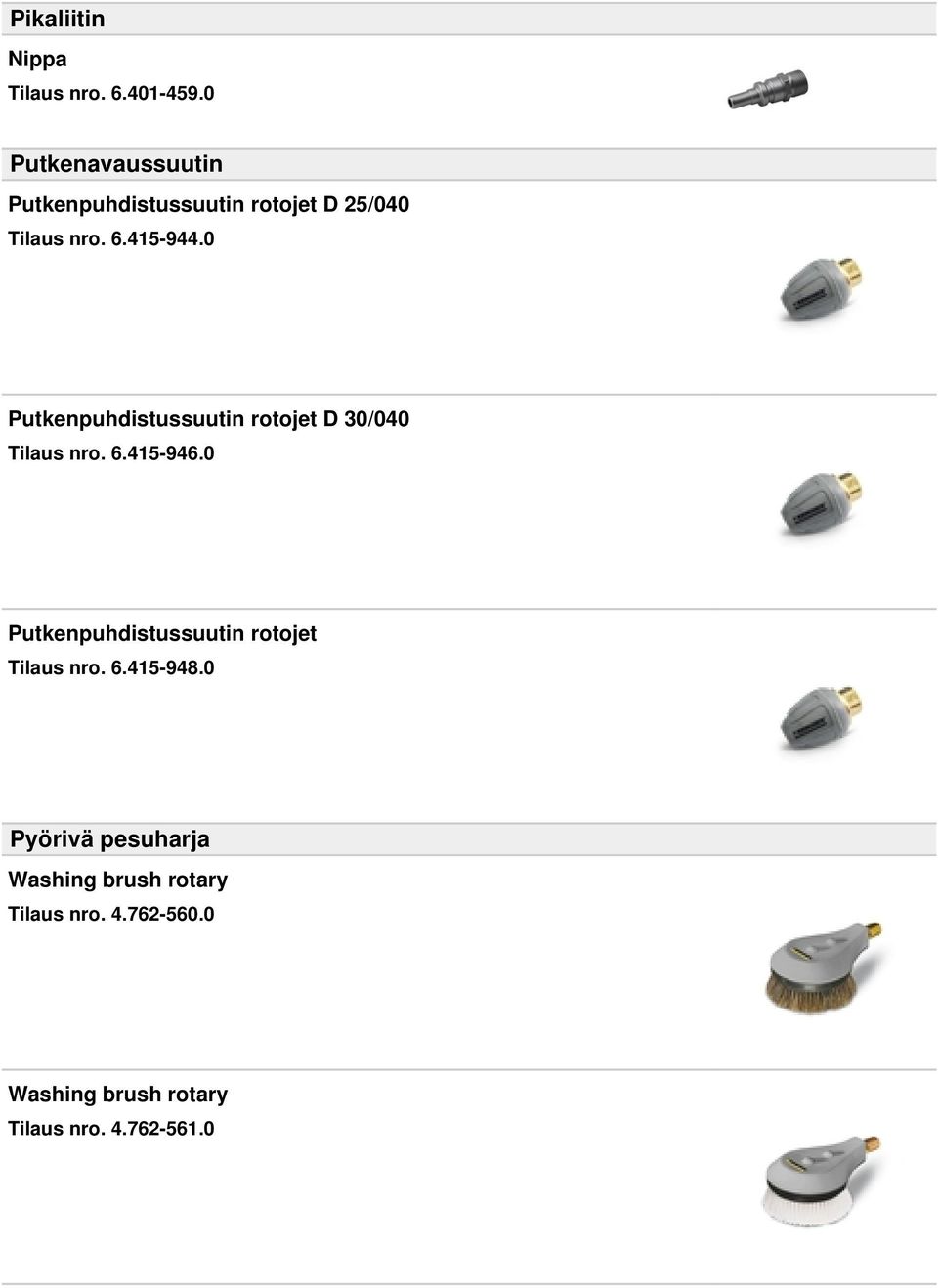 0 Putkenpuhdistussuutin rotojet D 30/040 Tilaus nro. 6.415-946.