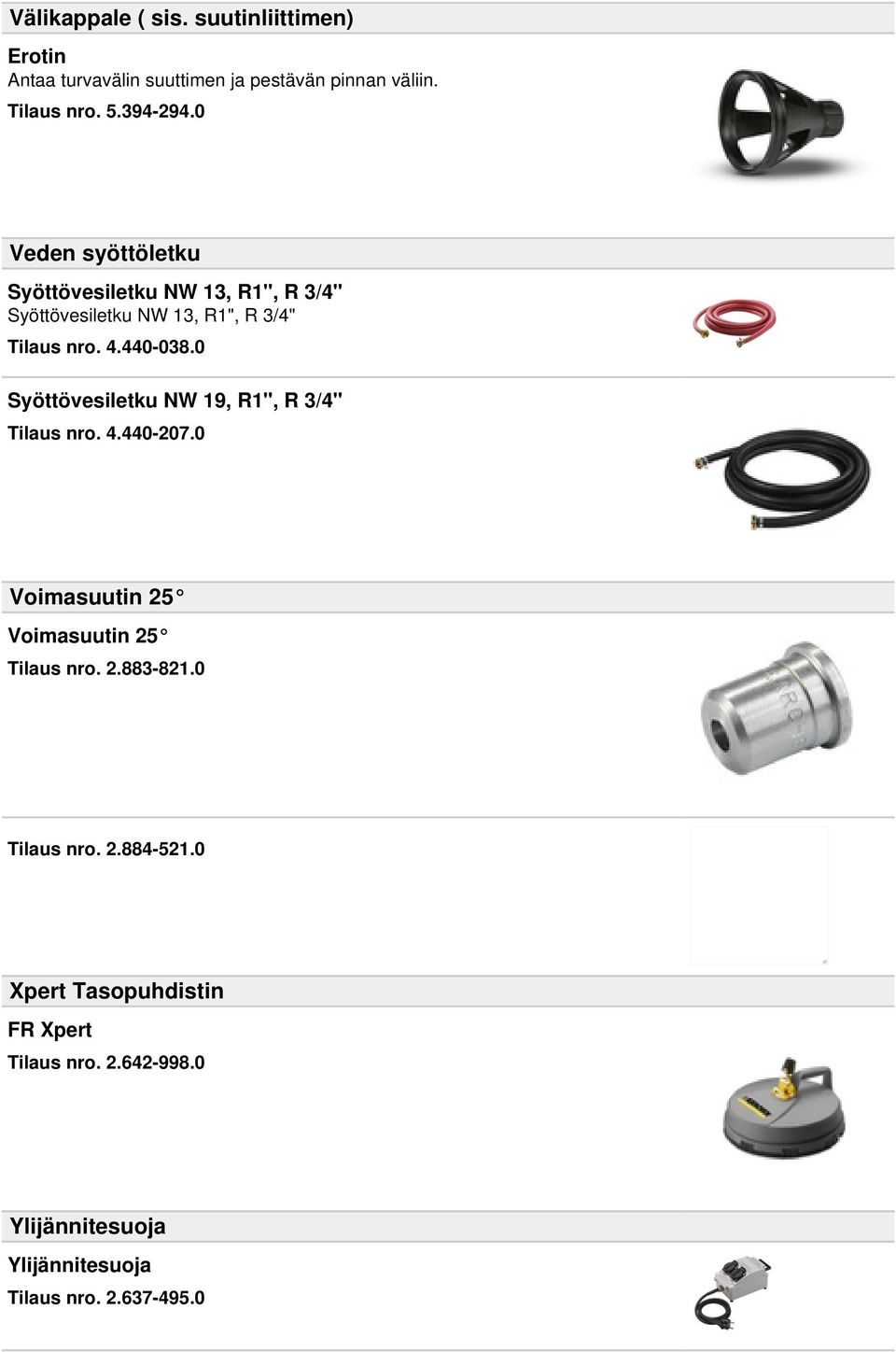 0 Syöttövesiletku NW 19, R1", R 3/4" Tilaus nro. 4.440-207.0 Voimasuutin 25 Voimasuutin 25 Tilaus nro. 2.883-821.