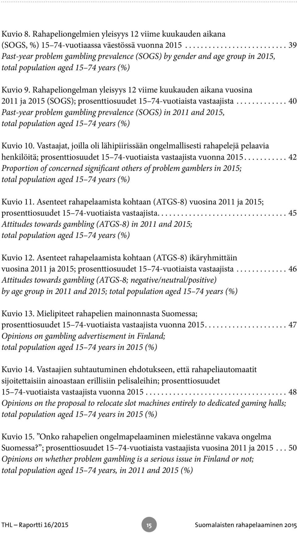 Rahapeliongelman yleisyys 12 viime kuukauden aikana vuosina 2011 ja 2015 (SOGS); prosenttiosuudet 15 74-vuotiaista vastaajista.