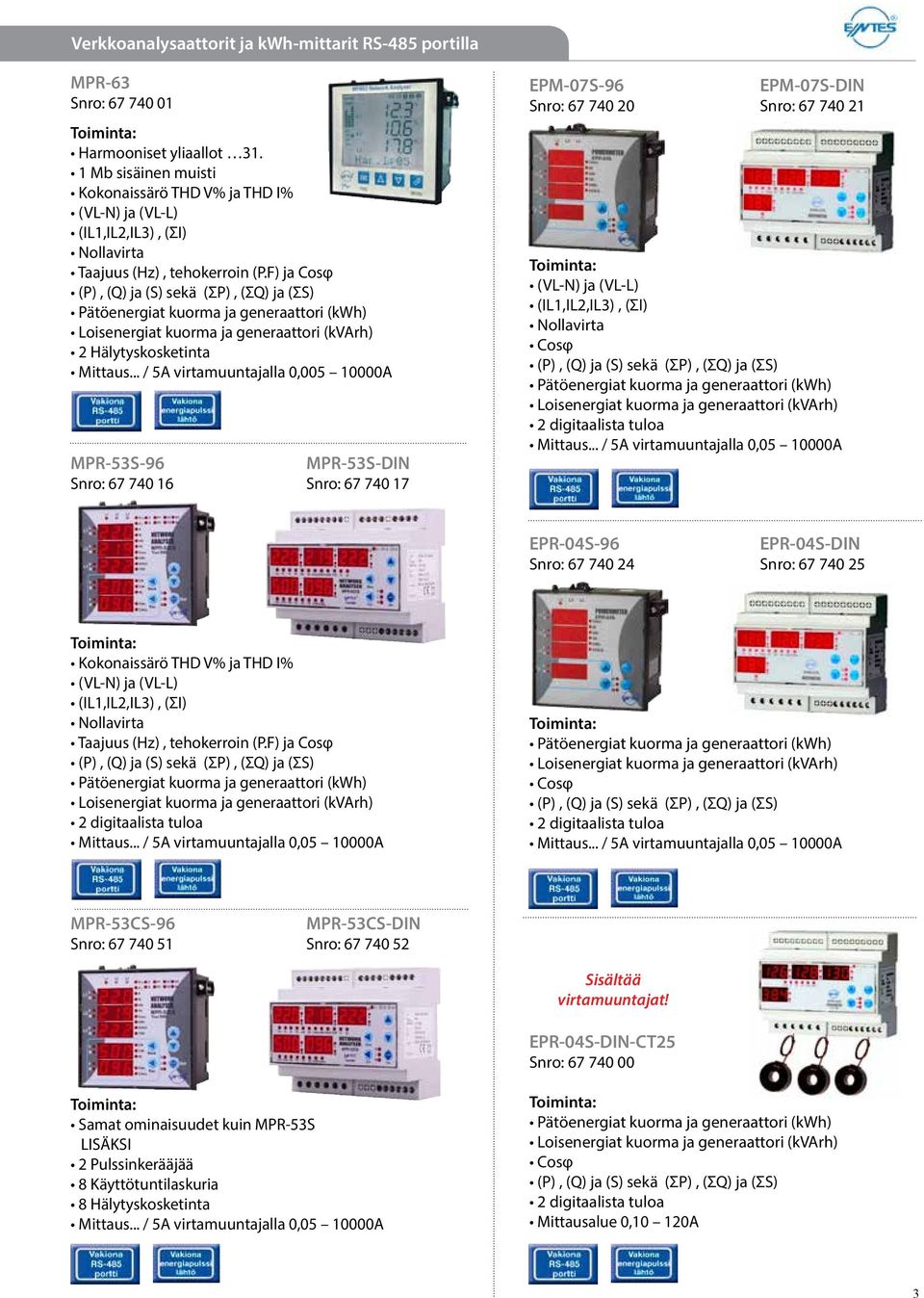 F) ja Cosφ (P), (Q) ja (S) sekä (ΣP), (ΣQ) ja (ΣS) Pätöenergiat kuorma ja generaattori (kwh) Loisenergiat kuorma ja generaattori (kvarh) 2 Hälytyskosketinta Mittaus.