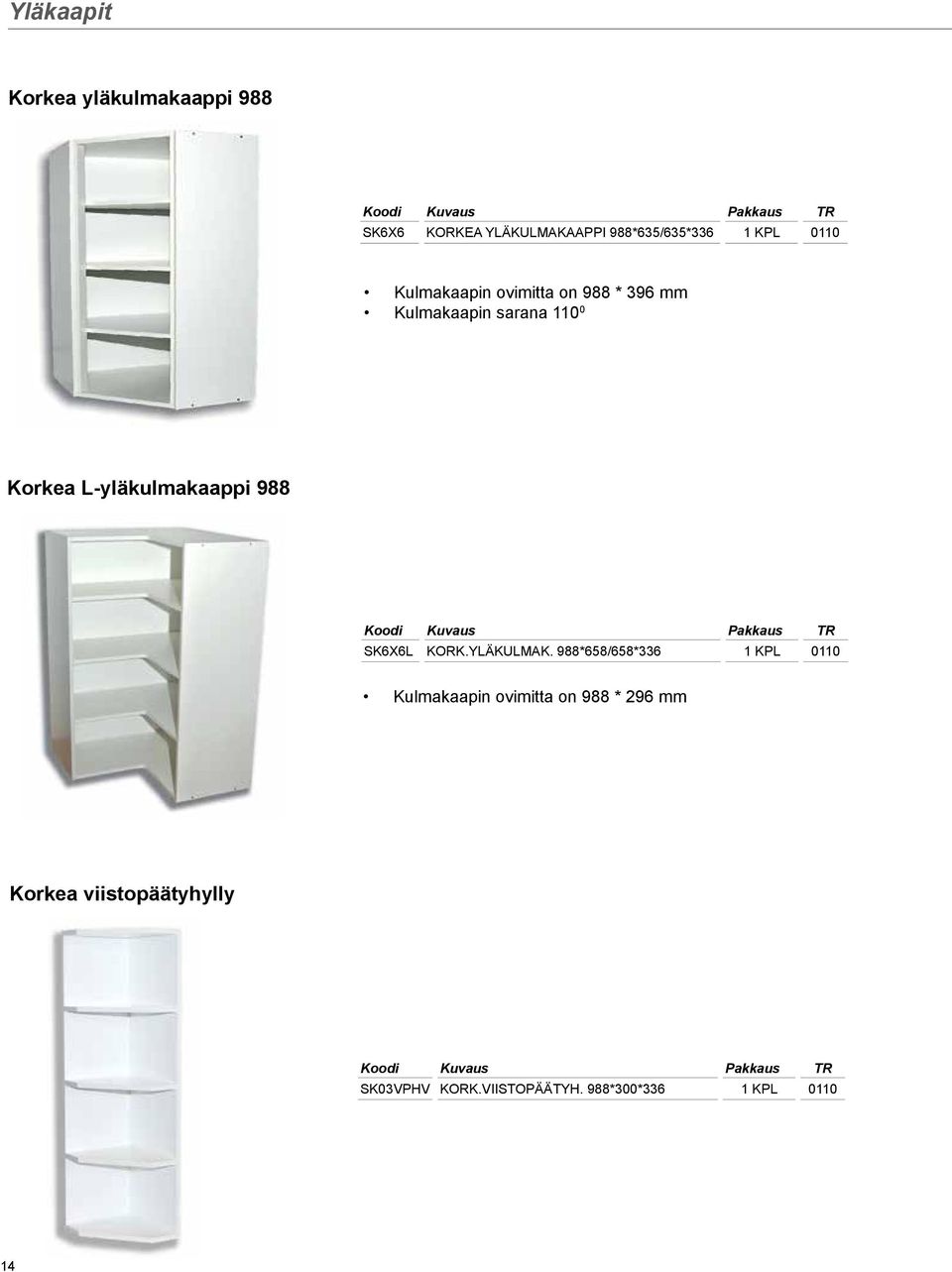 L-yläkulmakaappi 988 SK6X6L KORK.YLÄKULMAK.