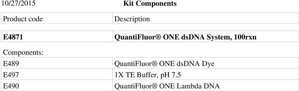 Components: E489 QuantiFluor ONE dsdna Dye E497