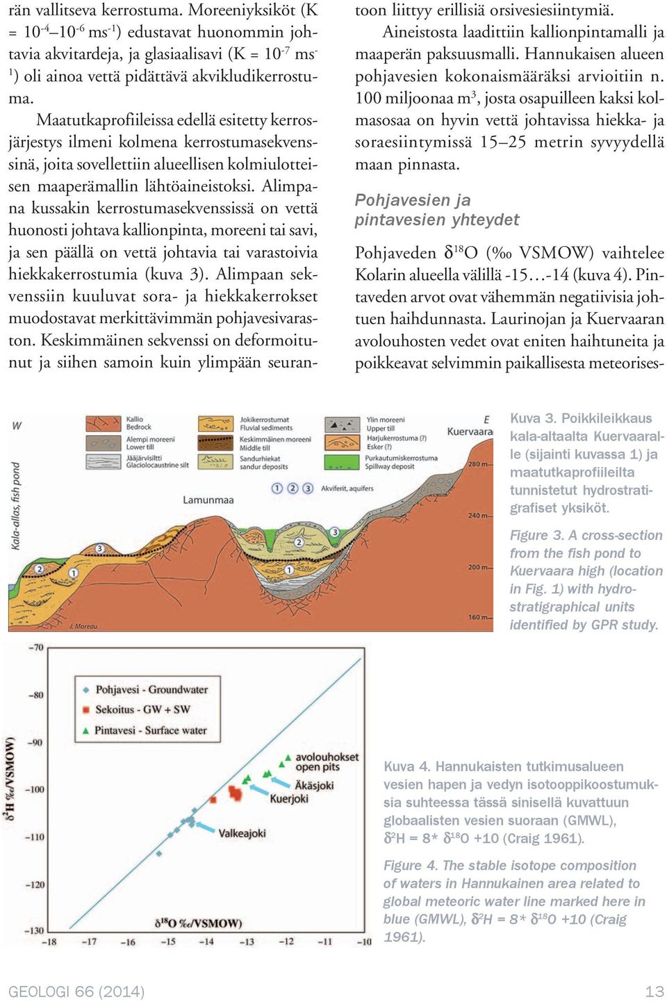 Alimpana kussakin kerrostumasekvenssissä on vettä huonosti johtava kallionpinta, moreeni tai savi, ja sen päällä on vettä johtavia tai varastoivia hiekkakerrostumia (kuva 3).