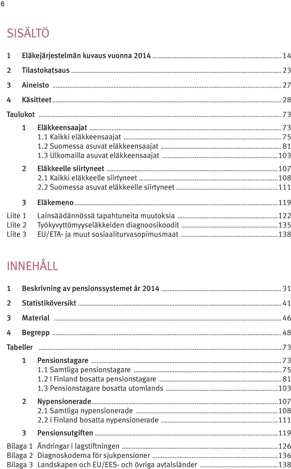 ..111 3 Eläkemeno...119 Liite 1 Lainsäädännössä tapahtuneita muutoksia...122 Liite 2 Työkyvyttömyyseläkkeiden diagnoosikoodit...135 Liite 3 EU/ETA- ja muut sosiaaliturvasopimusmaat.