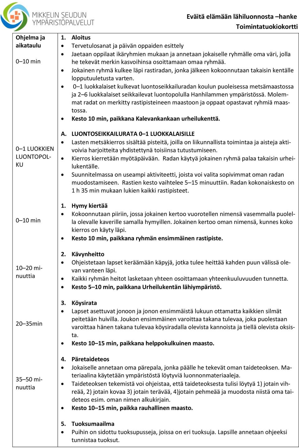 Jokainen ryhmä kulkee läpi rastiradan, jonka jälkeen kokoonnutaan takaisin kentälle lopputuuletusta varten.