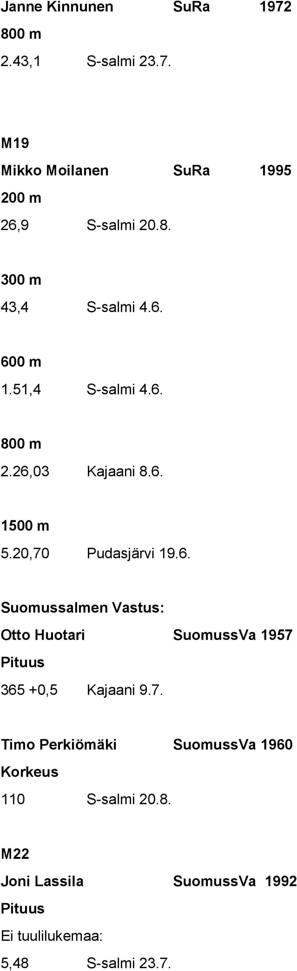 7. Timo Perkiömäki SuomussVa 1960 Korkeus 110 S-salmi 20.8.