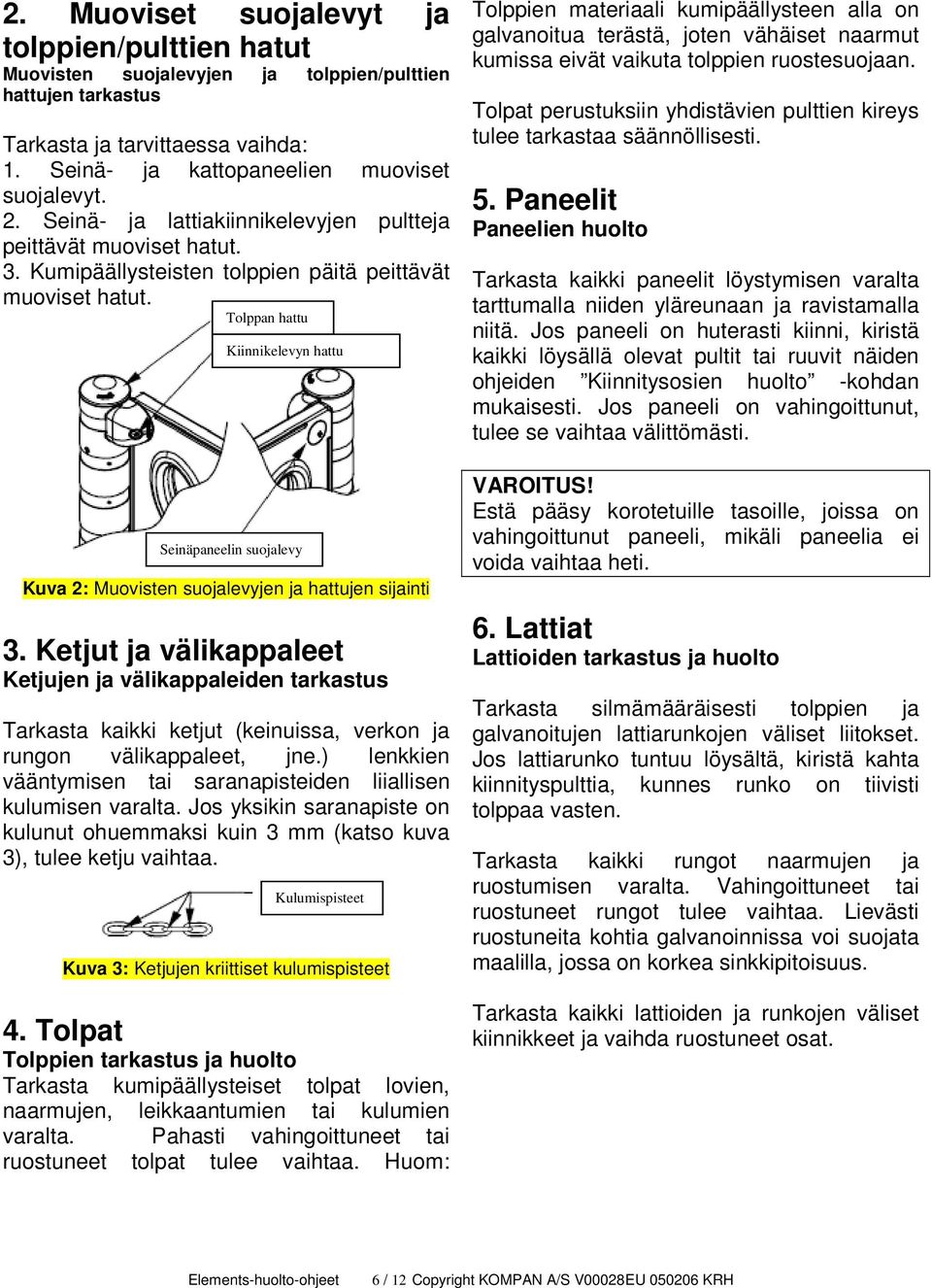 Tolppan hattu Kiinnikelevyn hattu Seinäpaneelin suojalevy Kuva 2: Muovisten suojalevyjen ja hattujen sijainti 3.