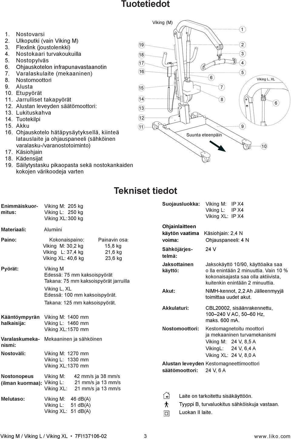 Ohjauskotelo hätäpysäytyksellä, kiinteä latauslaite ja ohjauspaneeli (sähköinen varalasku-/varanostotoiminto) 17. Käsiohjain 18. Kädensijat 19.