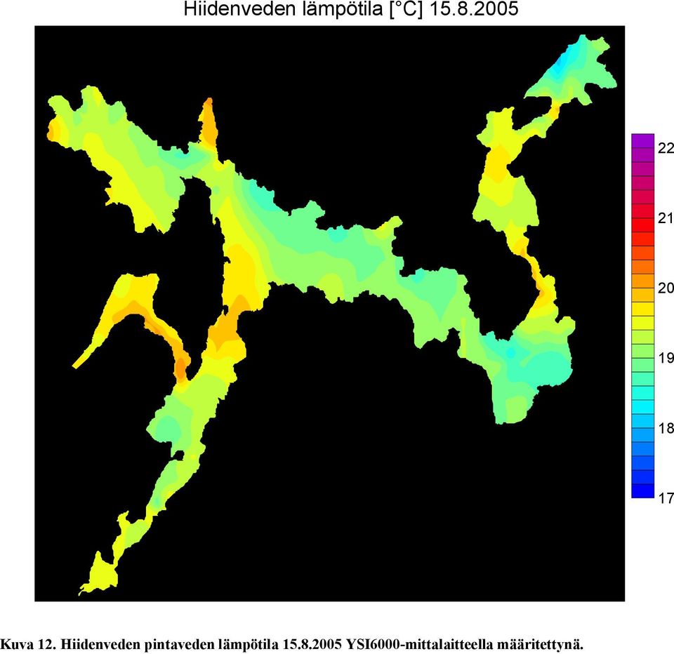 Hiidenveden pintaveden lämpötila 15.