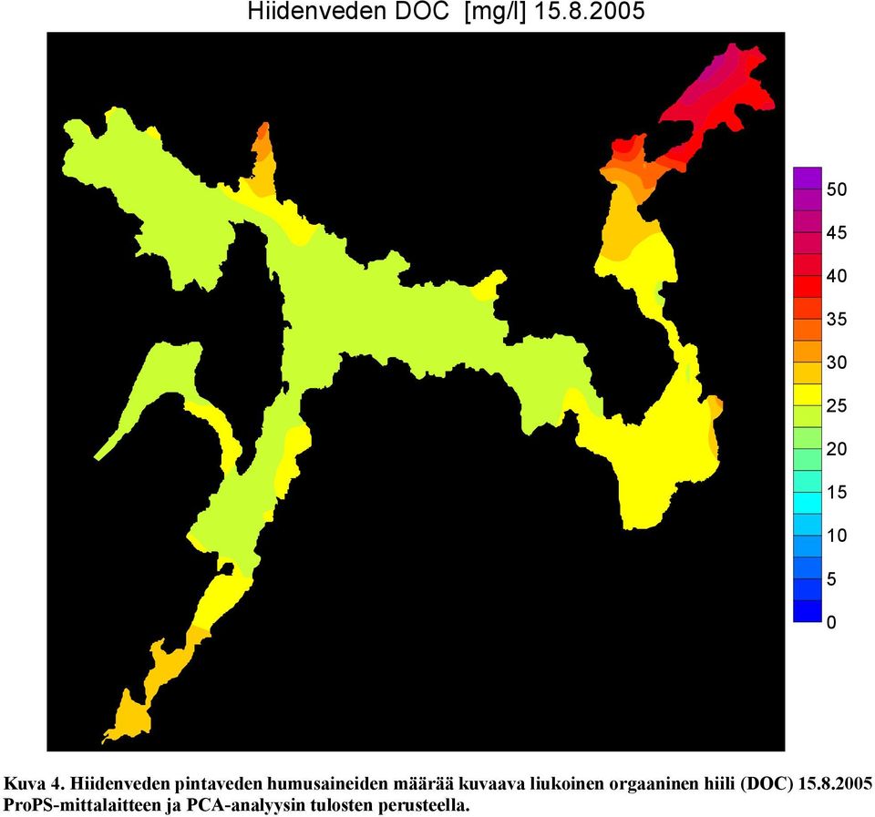 Hiidenveden pintaveden humusaineiden määrää kuvaava