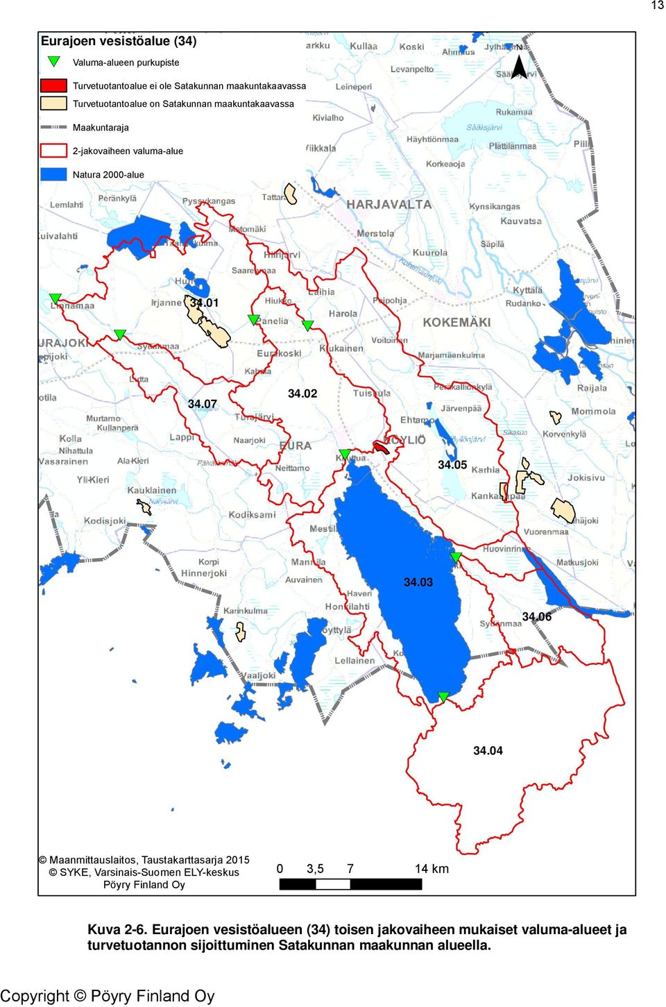 03 34.06 34.04 Maanmittauslaitos, Taustakarttasarja 2015 SYKE, Varsinais-Suomen ELY-keskus Pöyry Finland Oy 0 3,5 7 14 km Kuva 2-6.