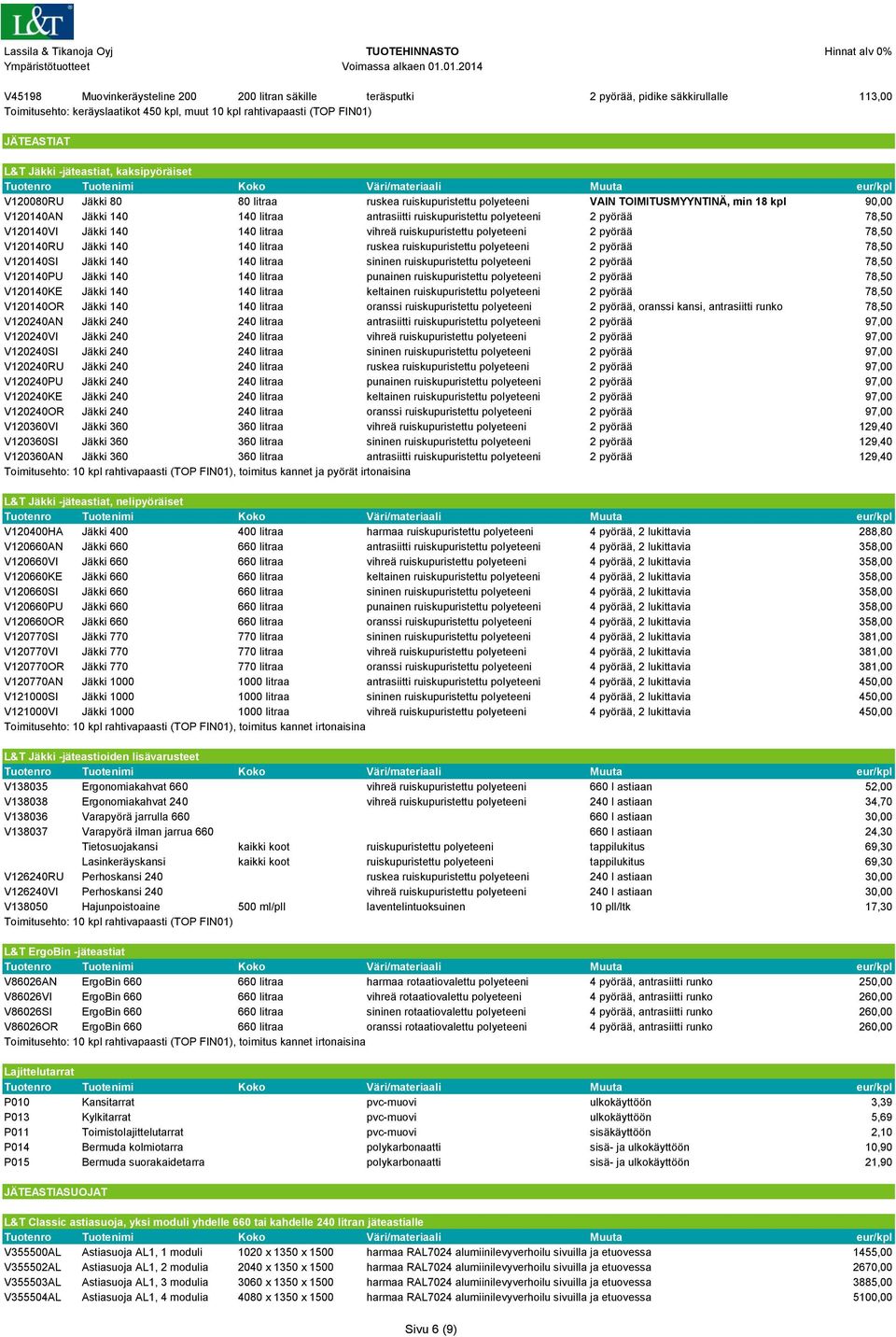 polyeteeni 2 pyörää V120140VI Jäkki 140 140 litraa vihreä ruiskupuristettu polyeteeni 2 pyörää V120140RU Jäkki 140 140 litraa ruskea ruiskupuristettu polyeteeni 2 pyörää V120140SI Jäkki 140 140