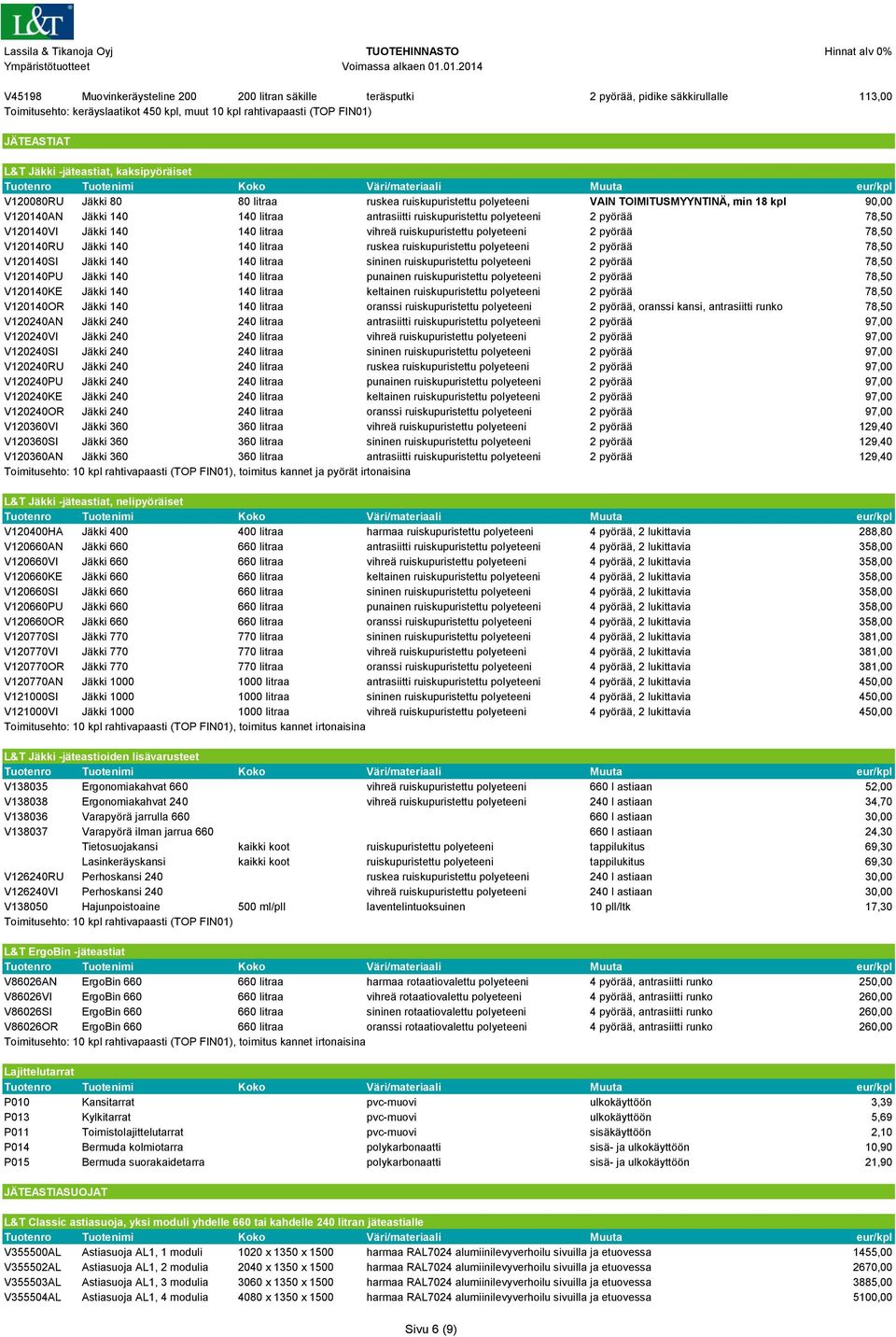 polyeteeni 2 pyörää V120140VI Jäkki 140 140 litraa vihreä ruiskupuristettu polyeteeni 2 pyörää V120140RU Jäkki 140 140 litraa ruskea ruiskupuristettu polyeteeni 2 pyörää V120140SI Jäkki 140 140