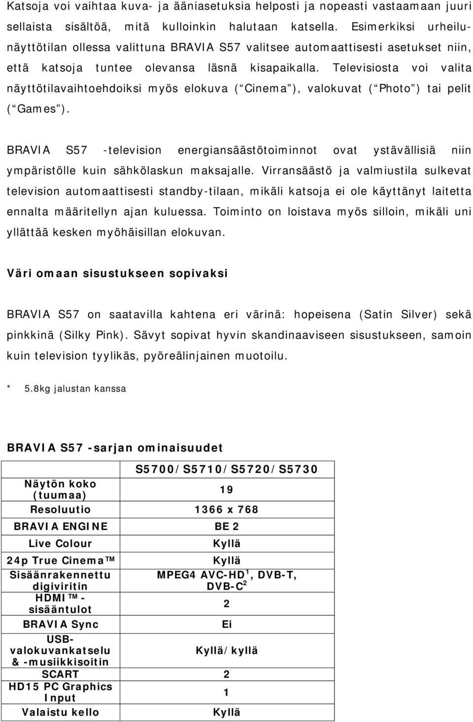 Televisiosta voi valita näyttötilavaihtoehdoiksi myös elokuva ( Cinema ), valokuvat ( Photo ) tai pelit ( Games ).