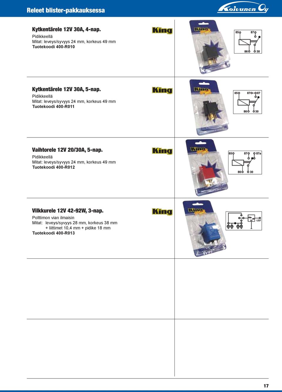 Pidikkeellä Tuotekoodi 400-R011 Vaihtorele 12V 20/30A, 5-nap.