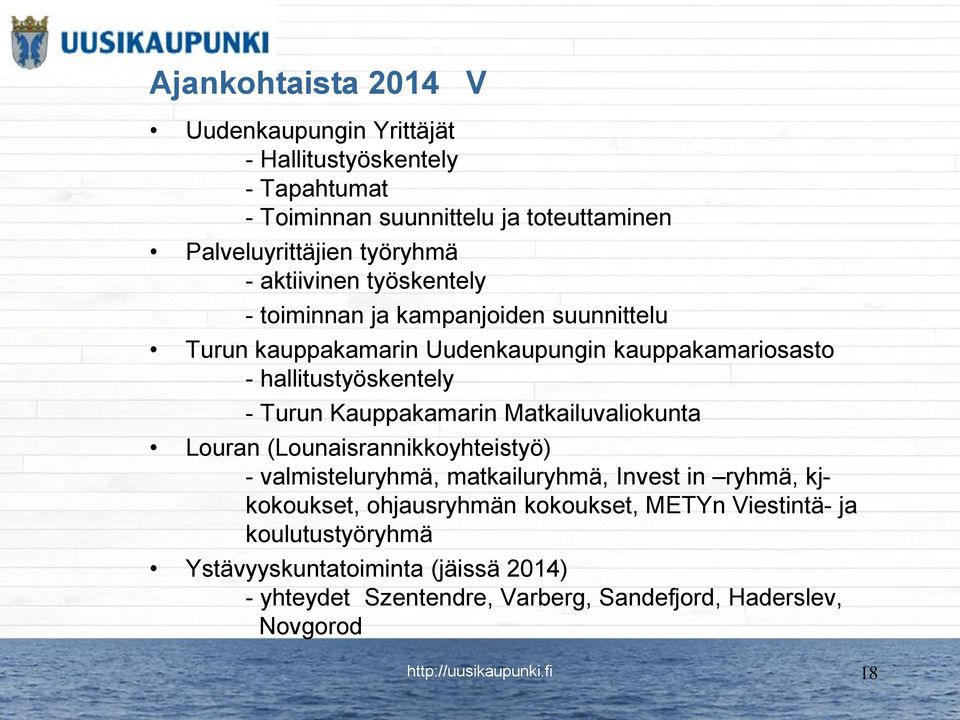 hallitustyöskentely - Turun Kauppakamarin Matkailuvaliokunta Louran (Lounaisrannikkoyhteistyö) - valmisteluryhmä, matkailuryhmä, Invest in ryhmä,