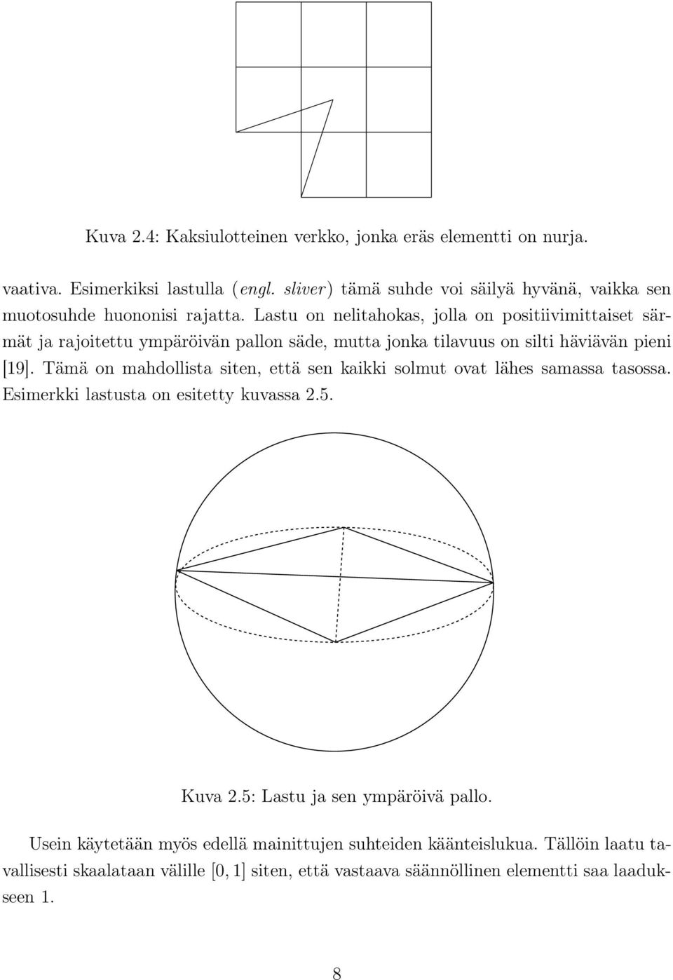 Lastu on nelitahokas, jolla on positiivimittaiset särmät ja rajoitettu ympäröivän pallon säde, mutta jonka tilavuus on silti häviävän pieni [19].