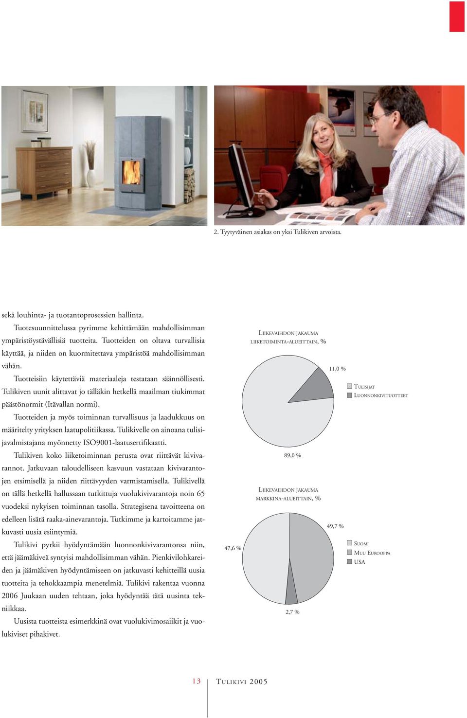 Tulikiven uunit alittavat jo tälläkin hetkellä maailman tiukimmat päästönormit (Itävallan normi). Tuotteiden ja myös toiminnan turvallisuus ja laadukkuus on määritelty yrityksen laatupolitiikassa.