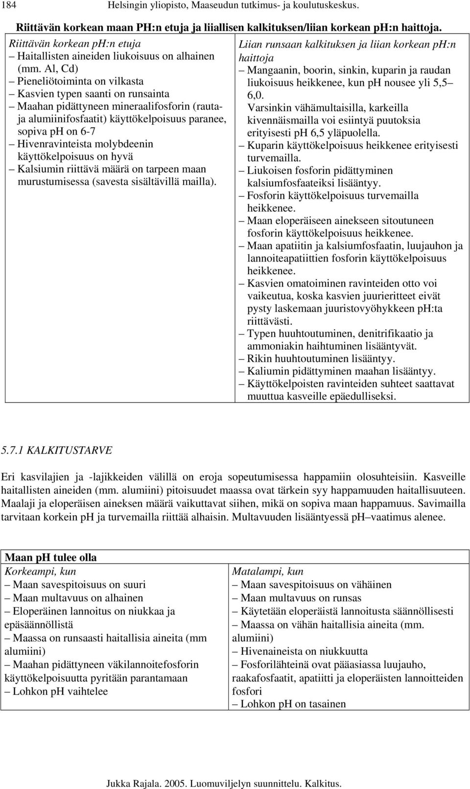 Al, Cd) Pieneliötoiminta on vilkasta Kasvien typen saanti on runsainta Maahan pidättyneen mineraalifosforin (rautaja alumiinifosfaatit) käyttökelpoisuus paranee, sopiva ph on 6-7 Hivenravinteista