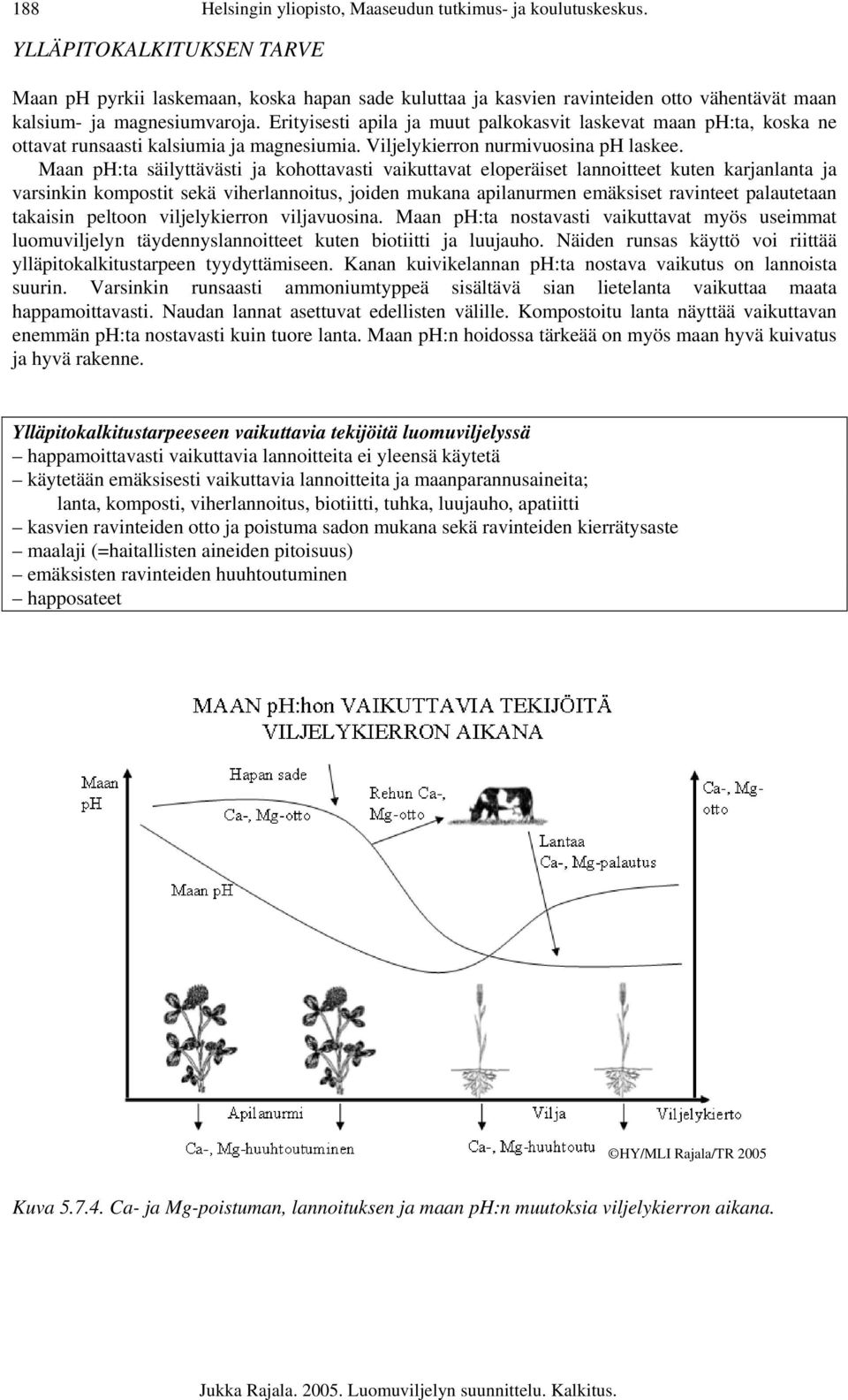 Erityisesti apila ja muut palkokasvit laskevat maan ph:ta, koska ne ottavat runsaasti kalsiumia ja magnesiumia. Viljelykierron nurmivuosina ph laskee.