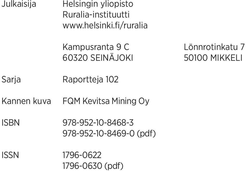 60320 SEINÄJOKI 50100 MIKKELI Kannen kuva FQM Kevitsa Mining Oy