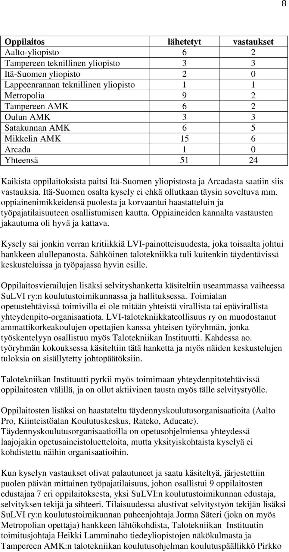 Itä-Suomen osalta kysely ei ehkä ollutkaan täysin soveltuva mm. oppiainenimikkeidensä puolesta ja korvaantui haastatteluin ja työpajatilaisuuteen osallistumisen kautta.