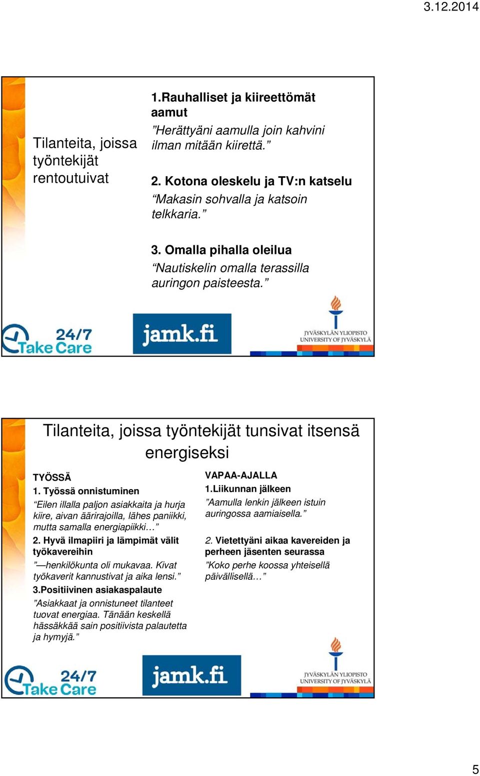 Tilanteita, joissa työntekijät tunsivat itsensä energiseksi TYÖSSÄ 1.