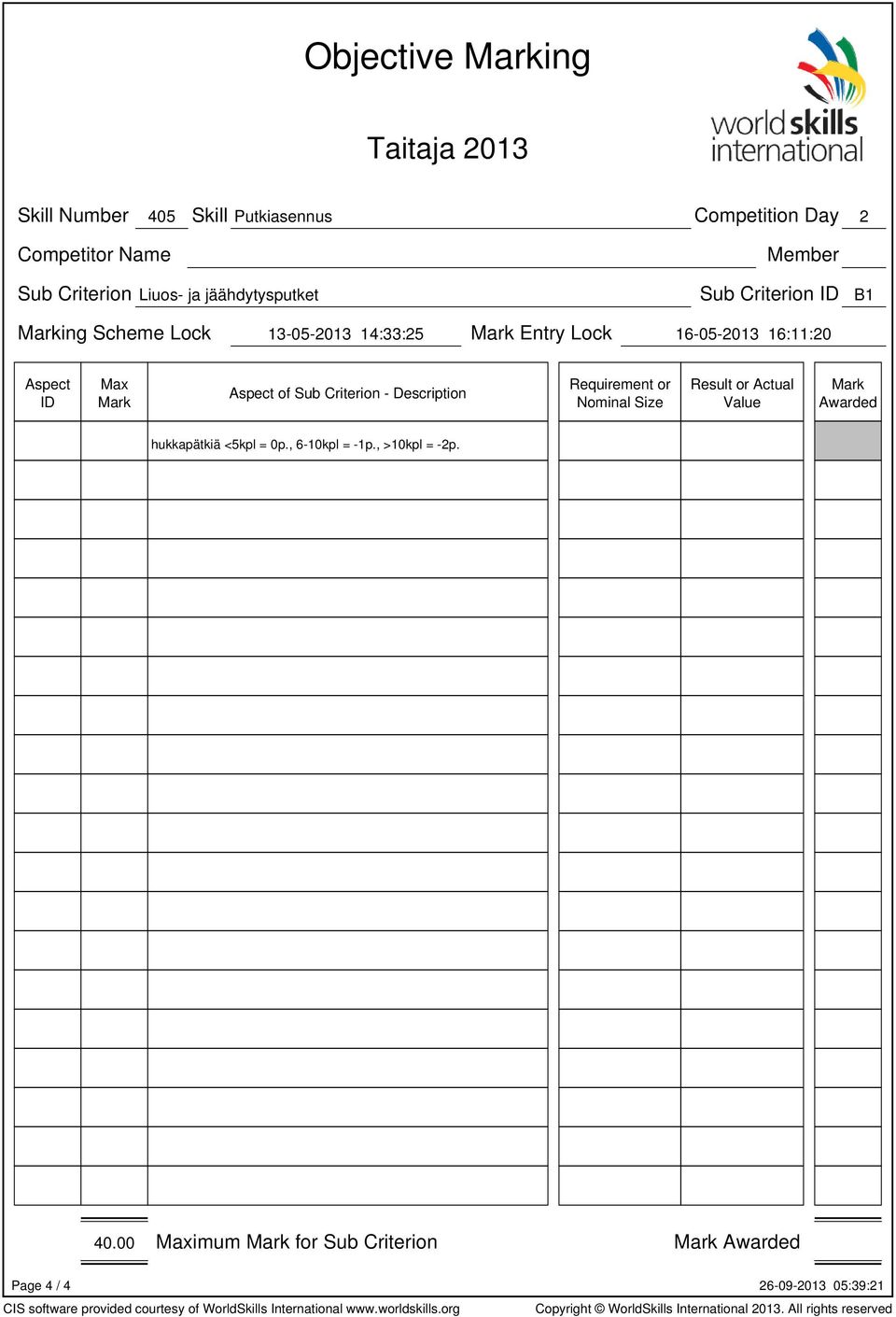 Entry Lock 16-05-2013 16:11:20 of Sub Criterion - Description Result or