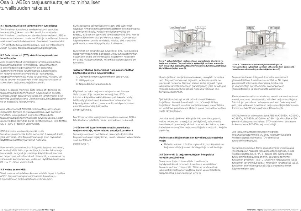 standardien mukaisesti. ABB:n taajuusmuuttajissa on useita sertifioituja turvallisuustoimintoja sekä vakiona että lisävarusteina.