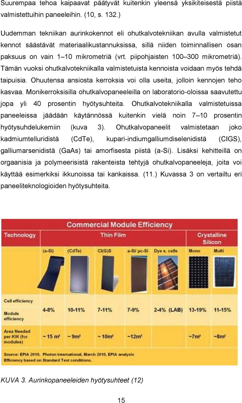 piipohjaisten 100 300 mikrometriä). Tämän vuoksi ohutkalvotekniikalla valmistetuista kennoista voidaan myös tehdä taipuisia. Ohuutensa ansiosta kerroksia voi olla useita, jolloin kennojen teho kasvaa.