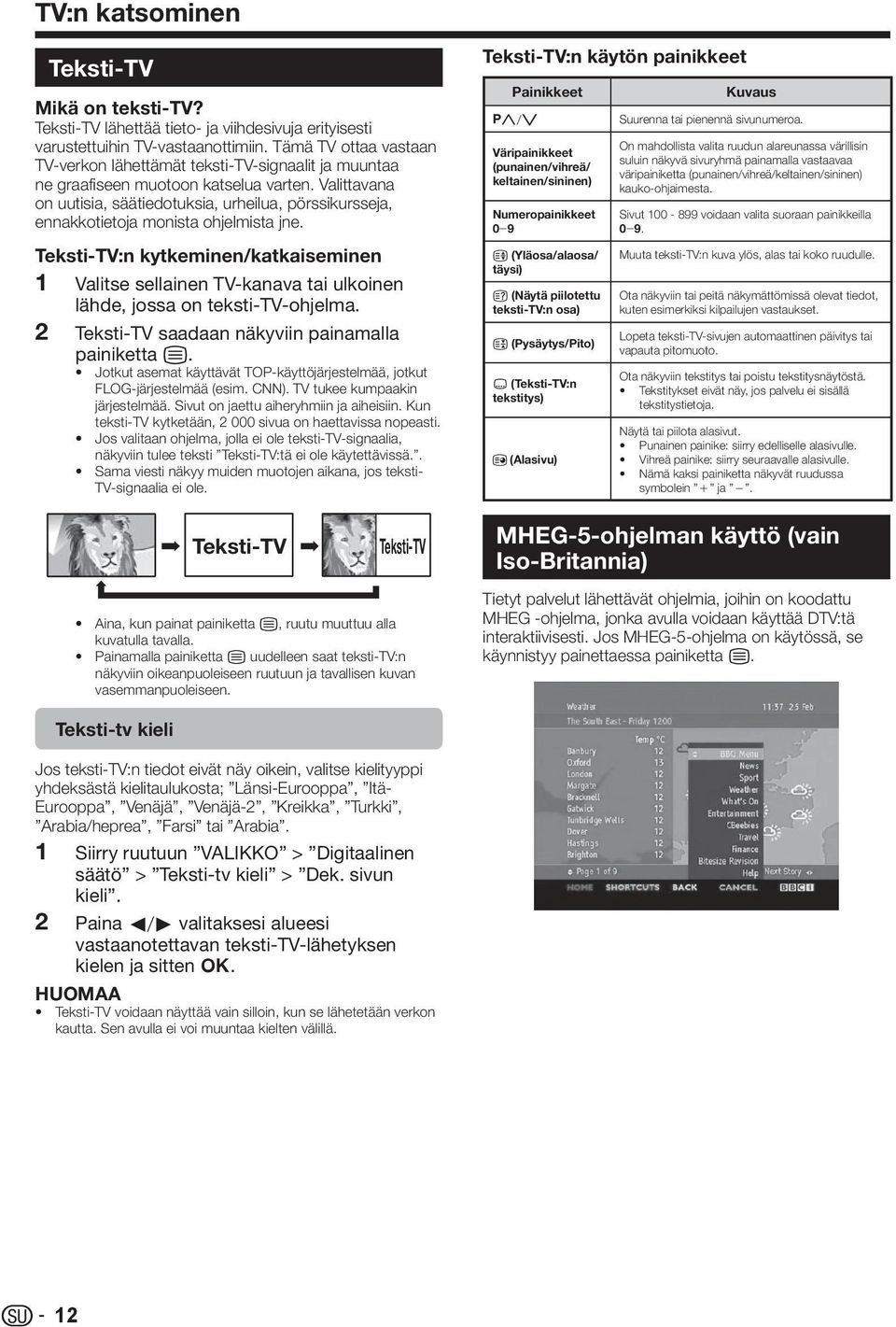 Valittavana on uutisia, säätiedotuksia, urheilua, pörssikursseja, ennakkotietoja monista ohjelmista jne.
