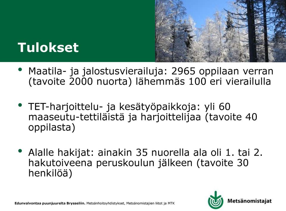 maaseutu-tettiläistä ja harjoittelijaa (tavoite 40 oppilasta) Alalle hakijat: