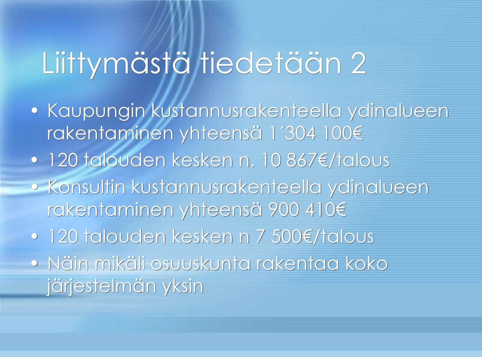 10 867 /talous Konsultin kustannusrakenteella ydinalueen rakentaminen