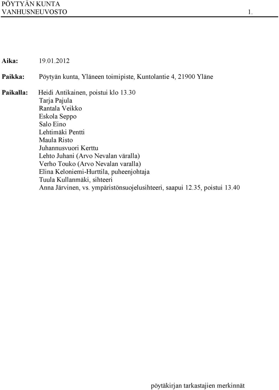 30 Tarja Pajula Rantala Veikko Eskola Seppo Salo Eino Lehtimäki Pentti Maula Risto Juhannusvuori Kerttu Lehto Juhani (Arvo