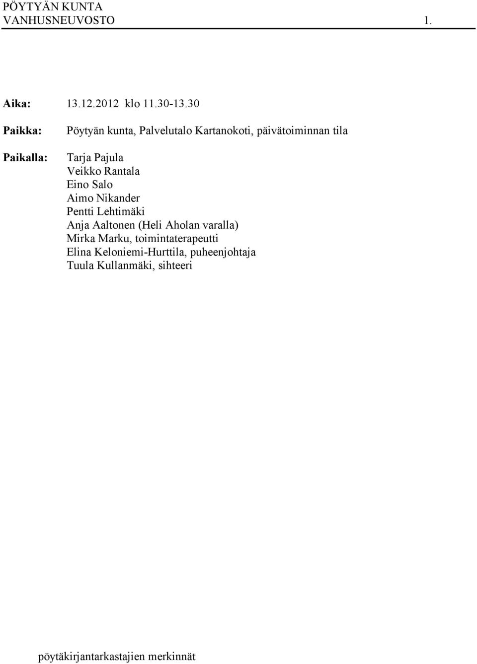 Pajula Veikko Rantala Eino Salo Aimo Nikander Pentti Lehtimäki Anja Aaltonen (Heli Aholan