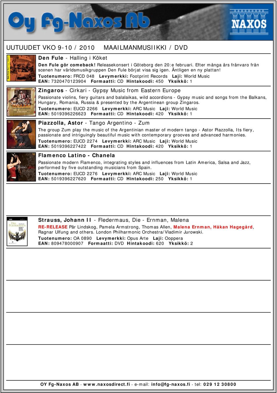 Tuotenumero: FRCD 048 Levymerkki: Footprint Records Laji: World Music EAN: 7320470123904 Formaatti: CD Hintakoodi: 450 Yksikkö: 1 Zingaros - Cirkari - Gypsy Music from Eastern Europe Passionate