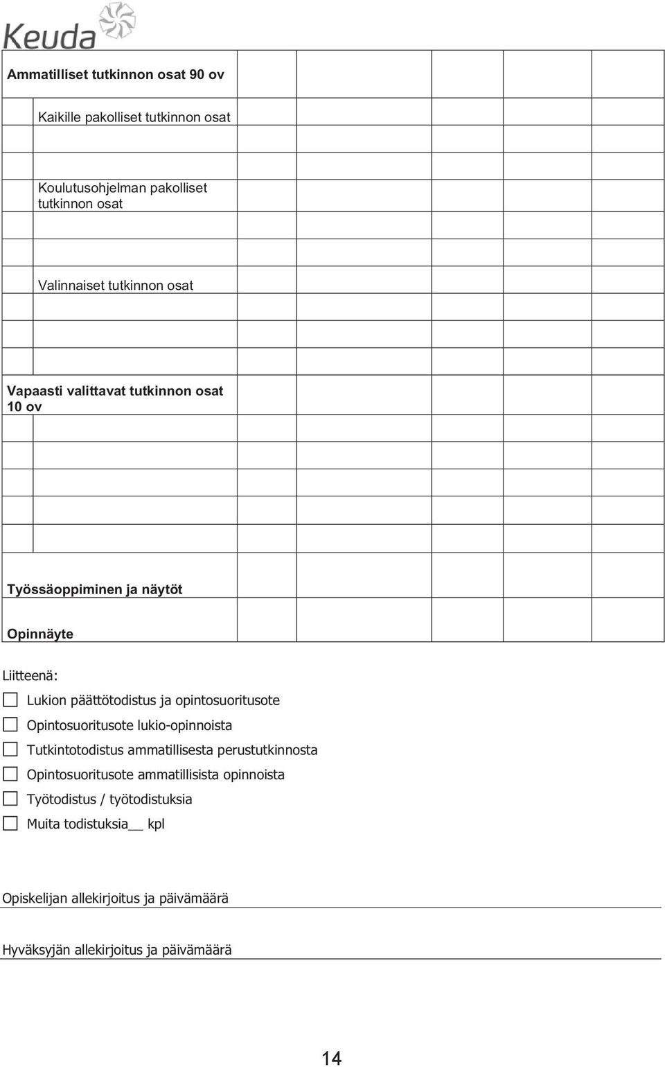 opintosuoritusote Opintosuoritusote lukio-opinnoista Tutkintotodistus ammatillisesta perustutkinnosta Opintosuoritusote