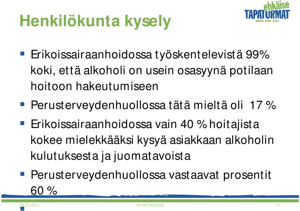 Erikoissairaanhoidossa vain 40 % hoitajista kokee mielekkääksi kysyä asiakkaan alkoholin