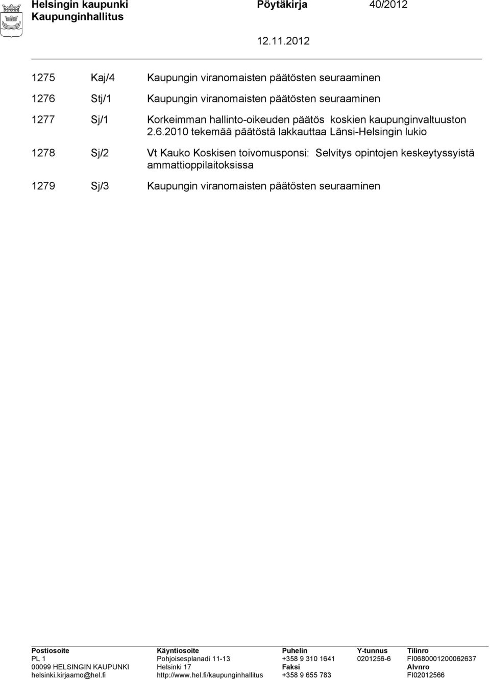 kaupunginvaltuuston 2.6.