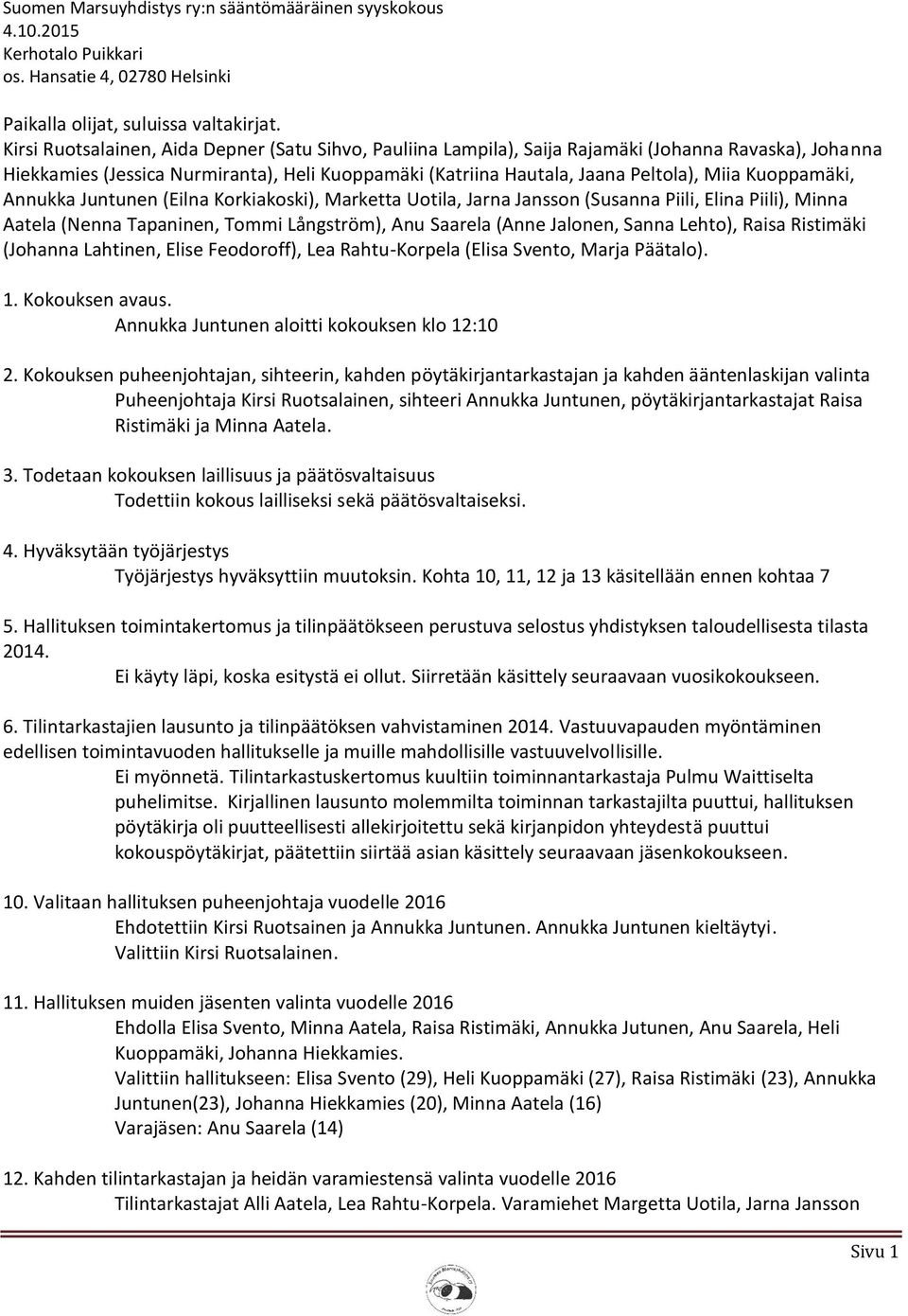 Kuoppamäki, Annukka Juntunen (Eilna Korkiakoski), Marketta Uotila, Jarna Jansson (Susanna Piili, Elina Piili), Minna Aatela (Nenna Tapaninen, Tommi Långström), Anu Saarela (Anne Jalonen, Sanna