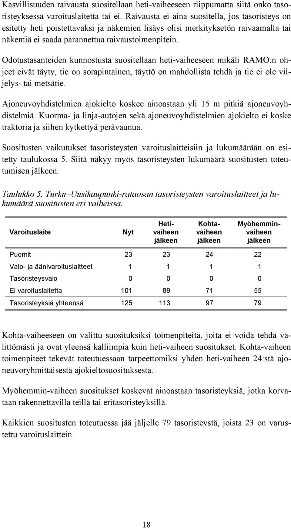 Odotustasanteiden kunnostusta suositellaan heti-vaiheeseen mikäli RAMO:n ohjeet eivät täyty, tie on sorapintainen, täyttö on mahdollista tehdä ja tie ei ole viljelys- tai metsätie.