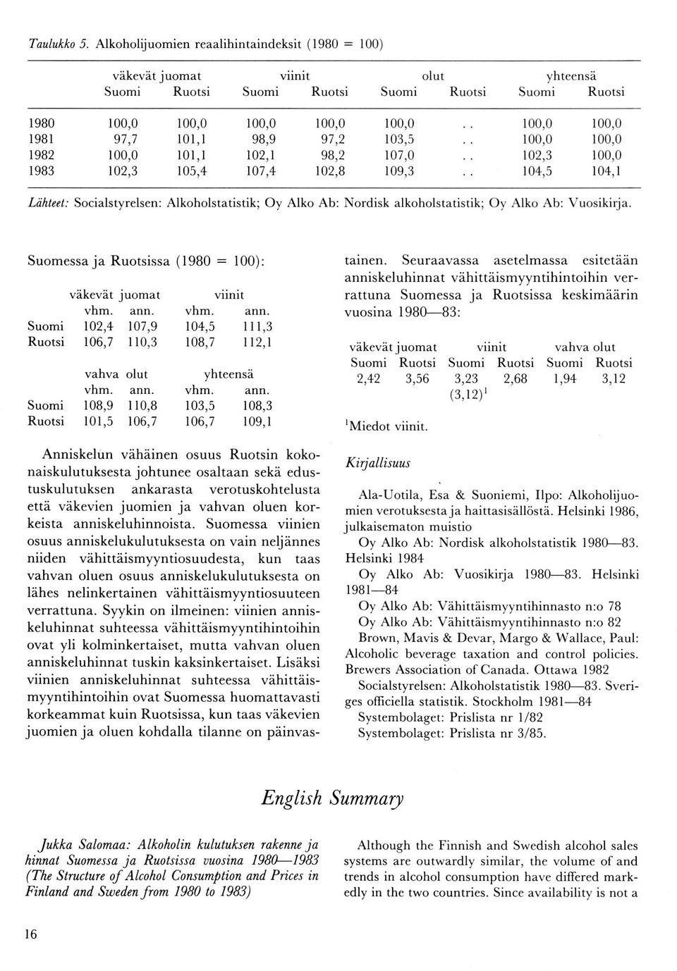 Lähteet: Socialstyrelsen: Alkoholstatistik; Oy AIko Ab: Nordisk alkoholstatistik; Oy Alko Ab: Vuosikirja.