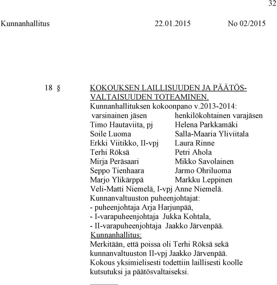 Ahola Mirja Peräsaari Mikko Savolainen Seppo Tienhaara Jarmo Ohriluoma Marjo Ylikärppä Markku Leppinen Veli-Matti Niemelä, I-vpj Anne Niemelä.