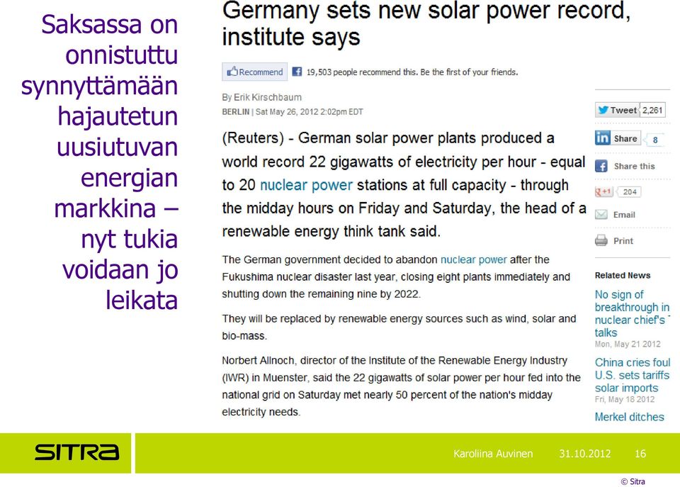 uusiutuvan energian markkina nyt