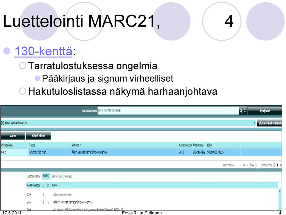 signum virheelliset Hakutuloslistassa