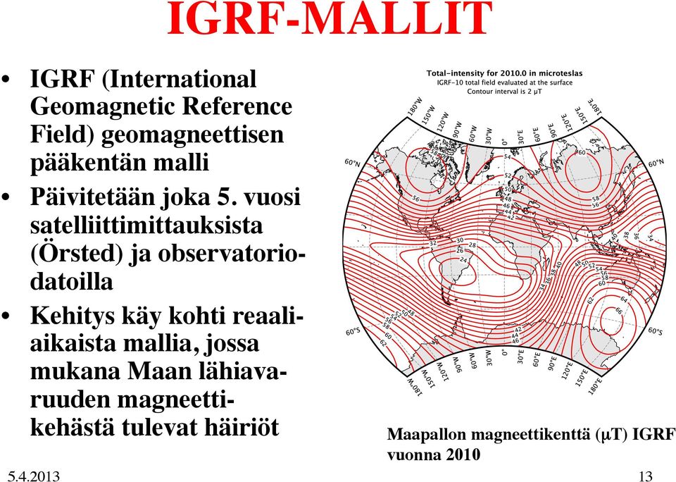 vuosi satelliittimittauksista (Örsted) ja observatoriodatoilla Kehitys käy kohti