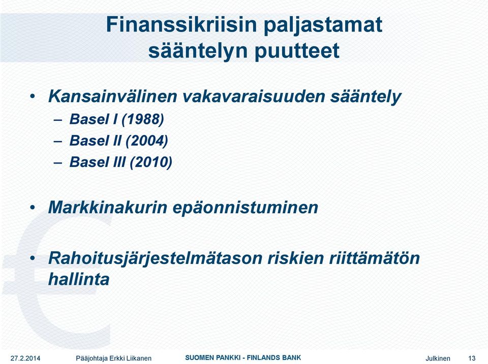 Basel II (2004) Basel III (2010) Markkinakurin