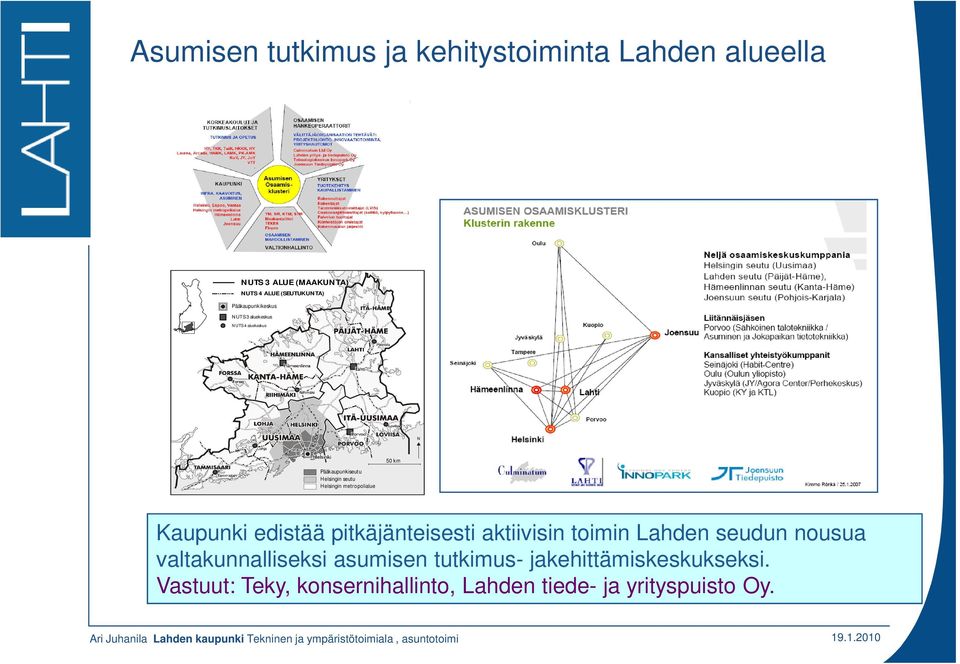 pitkäjänteisesti aktiivisin toimin Lahden seudun nousua valtakunnalliseksi asumisen tutkimus- jakehittämiskeskukseksi.