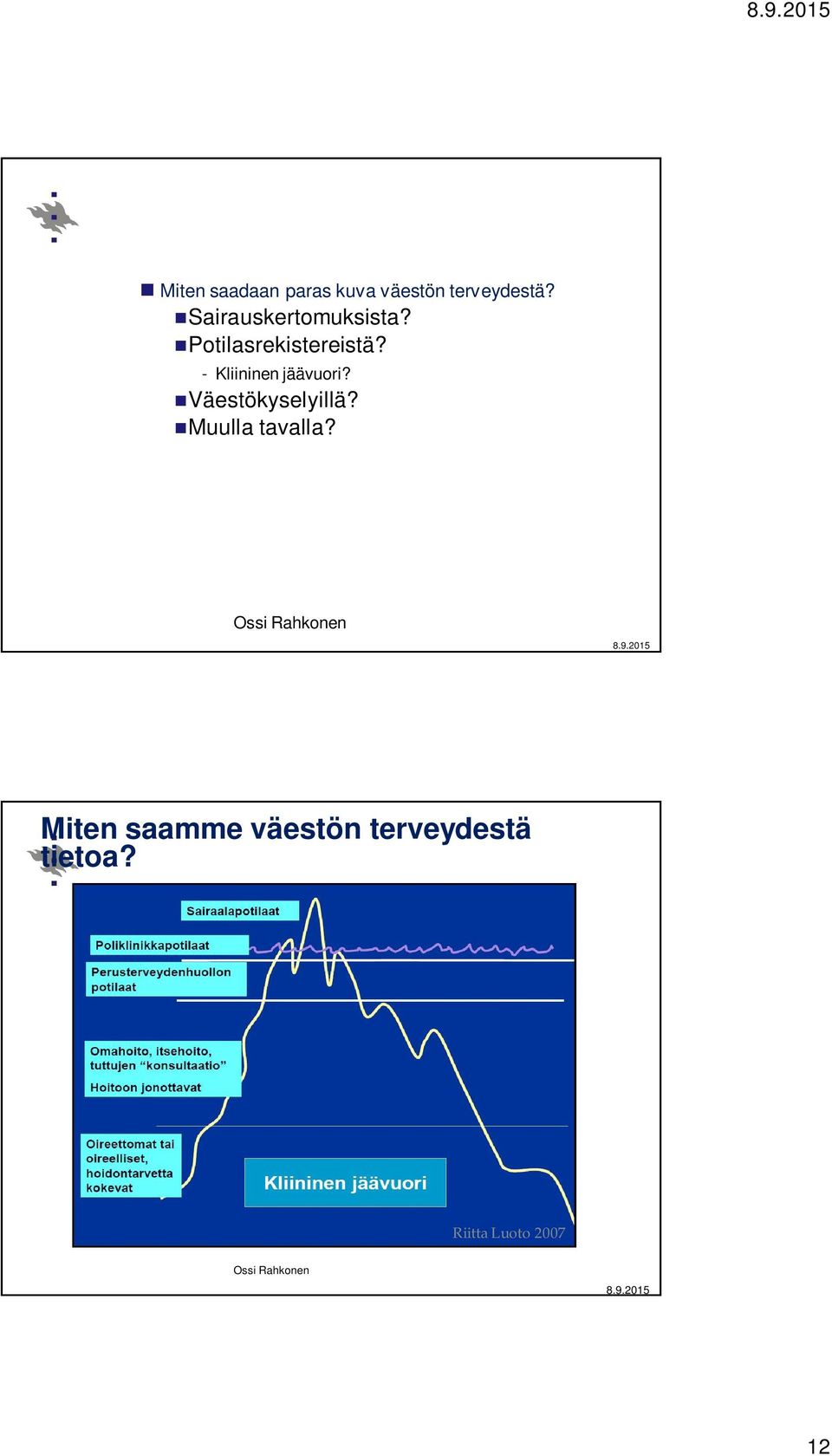 - Kliininen jäävuori? Väestökyselyillä?