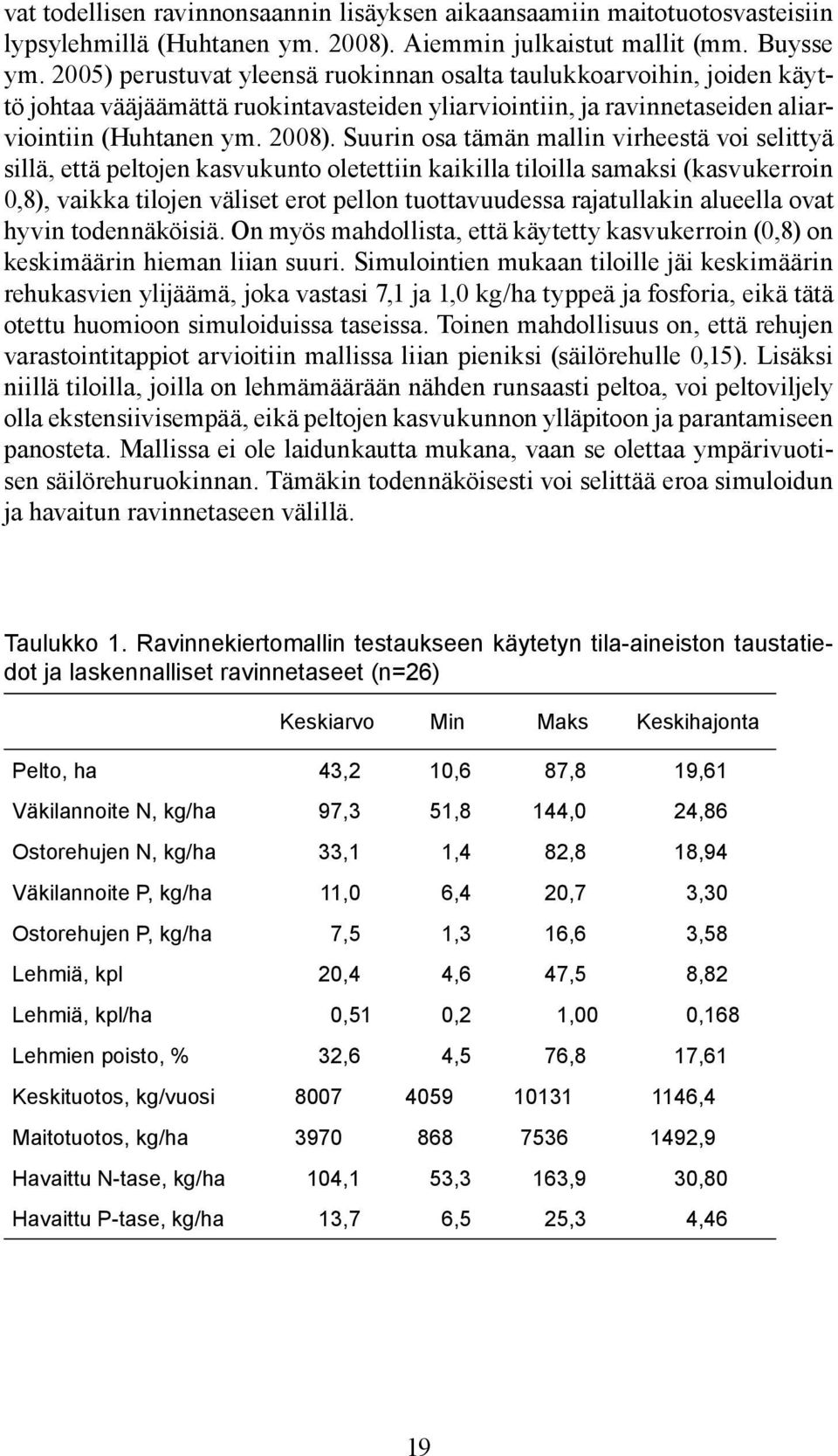 Suurin osa tämän mallin virheestä voi selittyä sillä, että peltojen kasvukunto oletettiin kaikilla tiloilla samaksi (kasvukerroin 0,8), vaikka tilojen väliset erot pellon tuottavuudessa rajatullakin